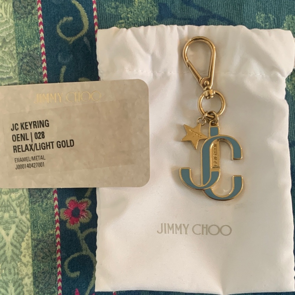 Jimmy Choo Light Gold and Blue Keyring